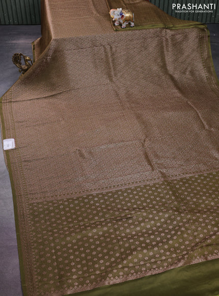 Banarasi semi crepe saree mehendi green with allover thread & zari woven brocade weaves and woven border