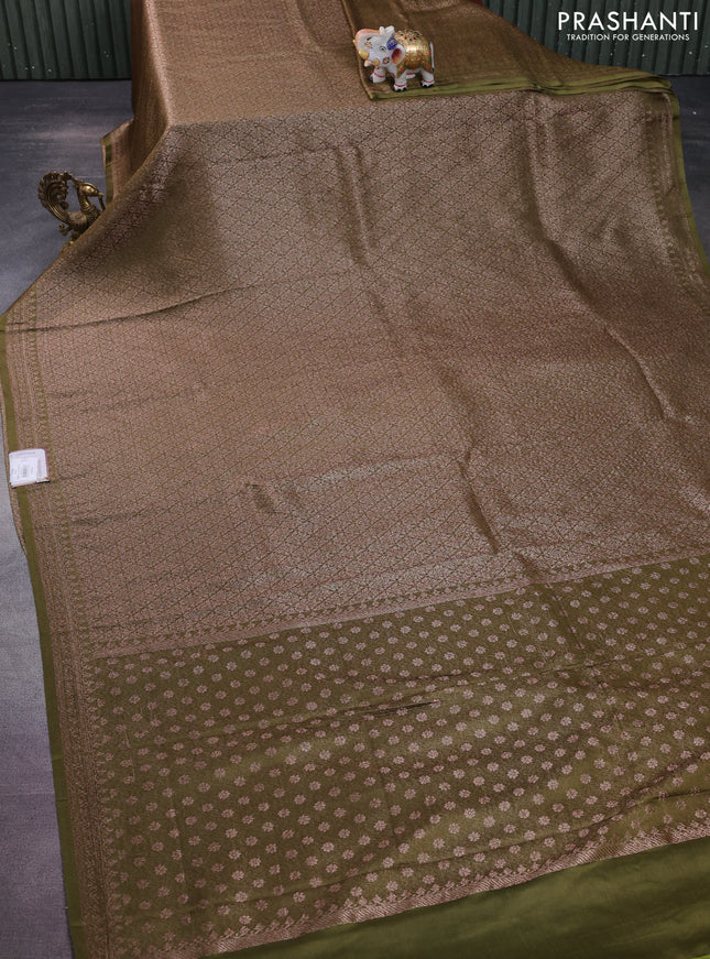 Banarasi semi crepe saree mehendi green with allover thread & zari woven brocade weaves and woven border