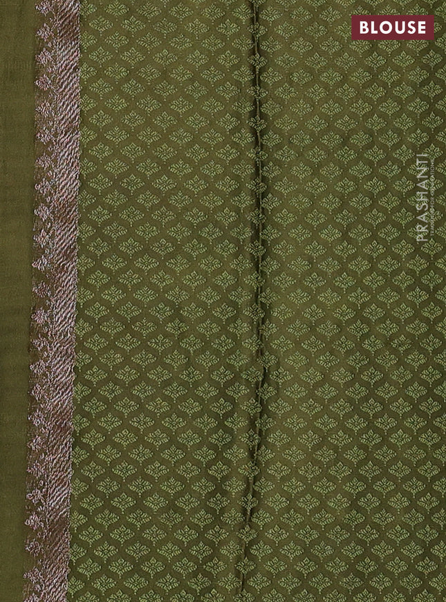 Banarasi semi crepe saree mehendi green with allover thread & zari woven brocade weaves and woven border