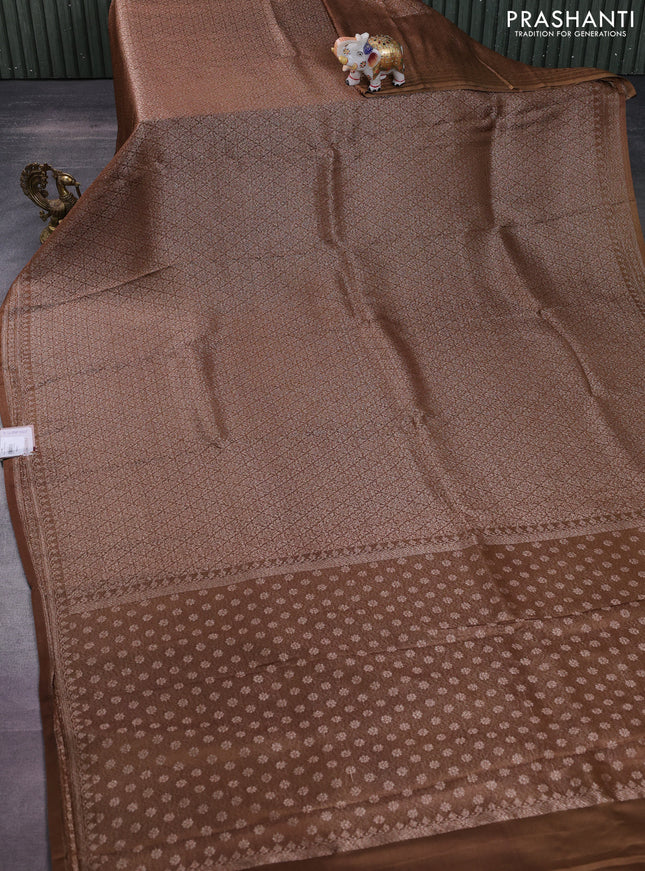 Banarasi semi crepe saree briown with allover thread & zari woven brocade weaves and woven border