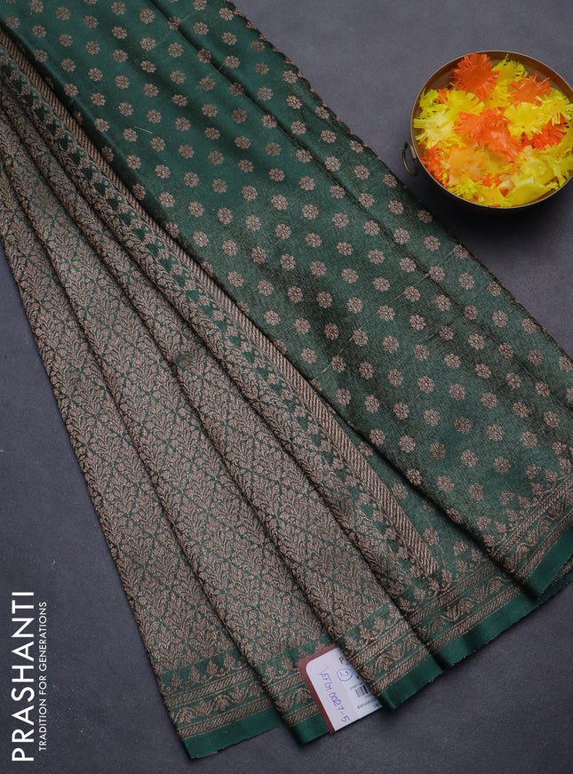 Banarasi semi crepe saree dark green with allover thread & zari woven brocade weaves and woven border