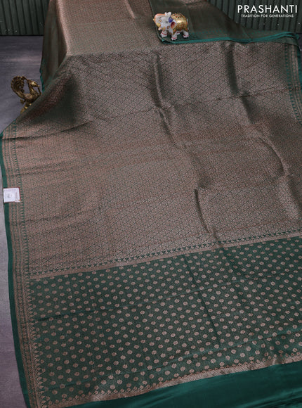 Banarasi semi crepe saree dark green with allover thread & zari woven brocade weaves and woven border