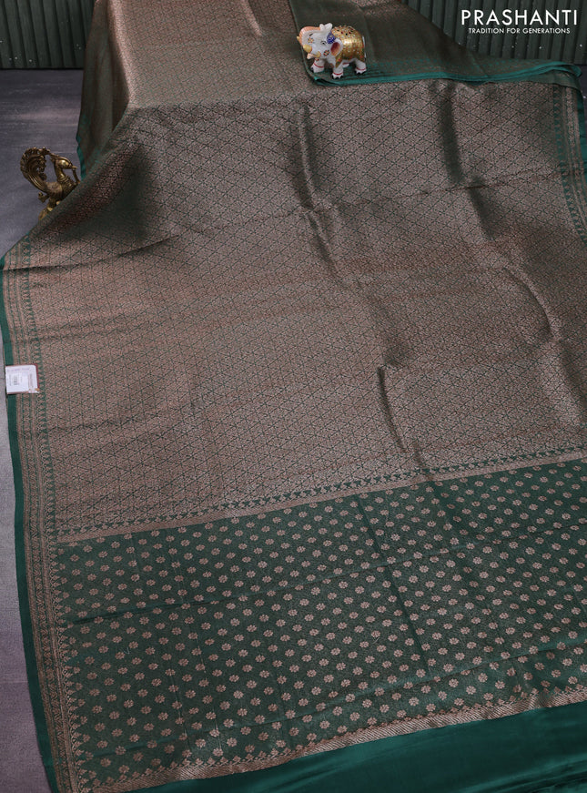 Banarasi semi crepe saree dark green with allover thread & zari woven brocade weaves and woven border