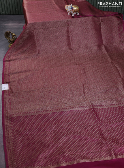 Banarasi semi crepe saree dark magenta pink with allover thread & zari woven brocade weaves and woven border