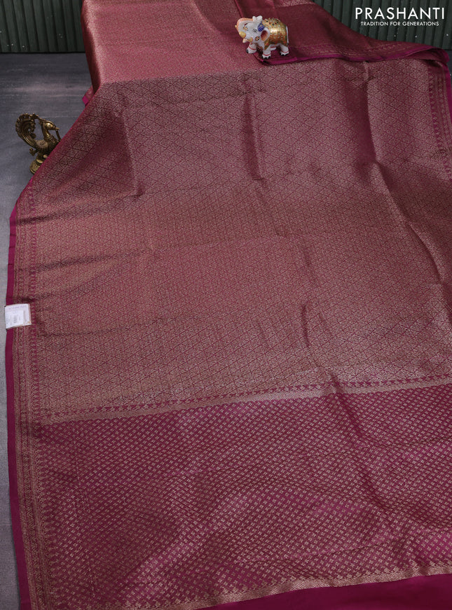 Banarasi semi crepe saree dark magenta pink with allover thread & zari woven brocade weaves and woven border