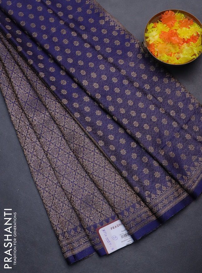 Banarasi semi crepe saree blue with allover thread & zari woven brocade weaves and woven border