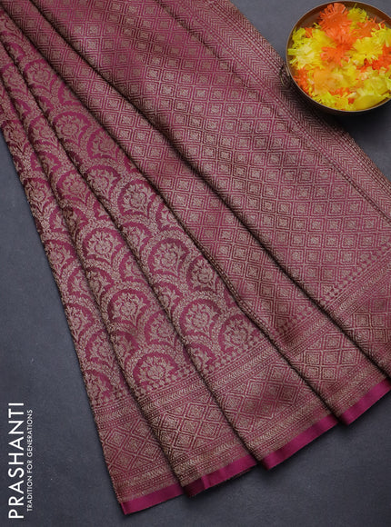 Banarasi semi crepe saree wine shade with allover thread & zari woven brocade weaves and woven border