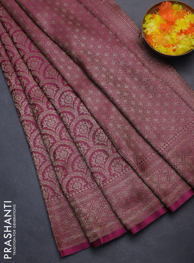 Banarasi semi crepe saree wine shade with allover thread & zari woven brocade weaves and woven border