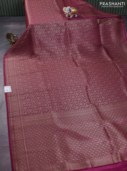 Banarasi semi crepe saree wine shade with allover thread & zari woven brocade weaves and woven border