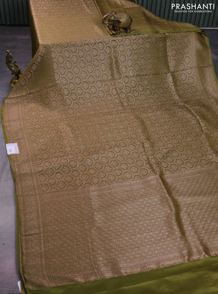 Banarasi semi crepe saree mehendi green with allover thread & zari woven brocade weaves and woven border