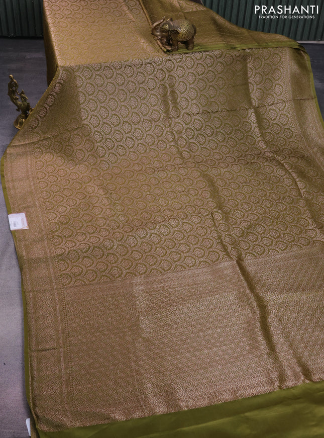 Banarasi semi crepe saree mehendi green with allover thread & zari woven brocade weaves and woven border