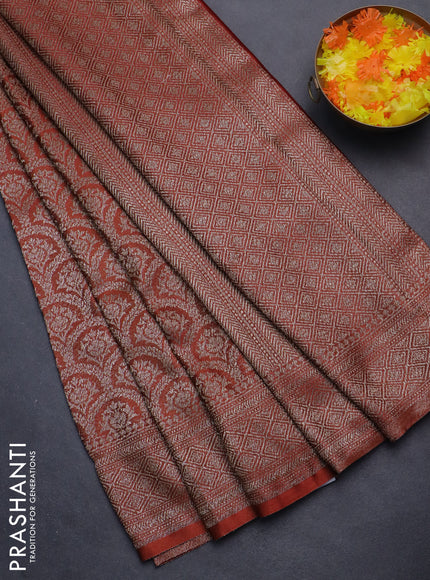 Banarasi semi crepe saree rust shade with allover thread & zari woven brocade weaves and woven border