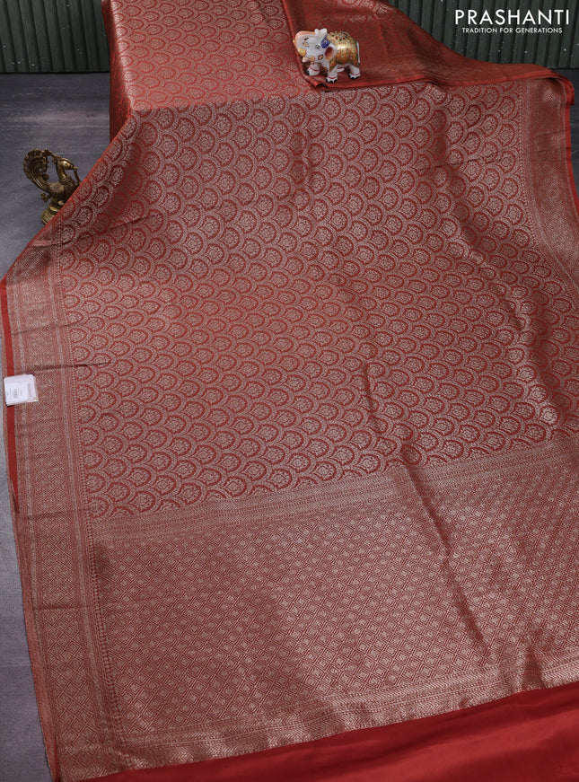 Banarasi semi crepe saree rust shade with allover thread & zari woven brocade weaves and woven border