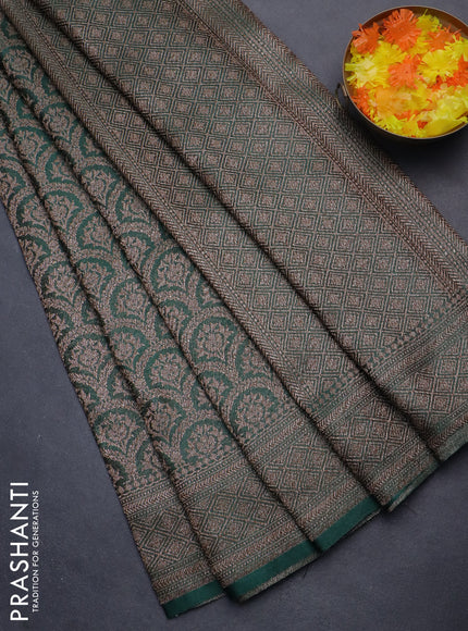 Banarasi semi crepe saree dark green with allover thread & zari woven brocade weaves and woven border