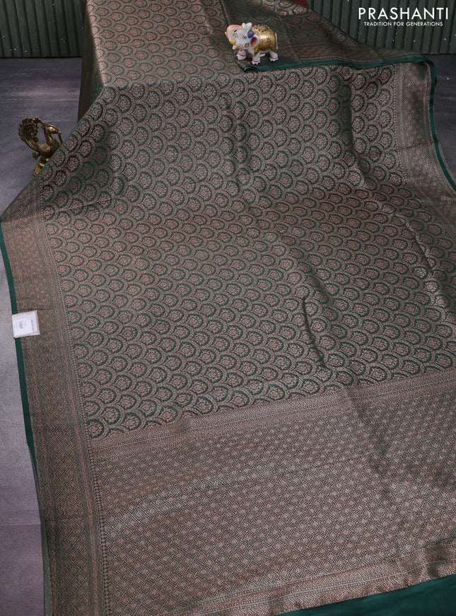 Banarasi semi crepe saree dark green with allover thread & zari woven brocade weaves and woven border
