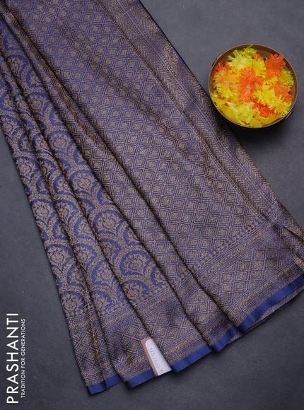 Banarasi semi crepe saree blue with allover thread & zari woven brocade weaves and woven border