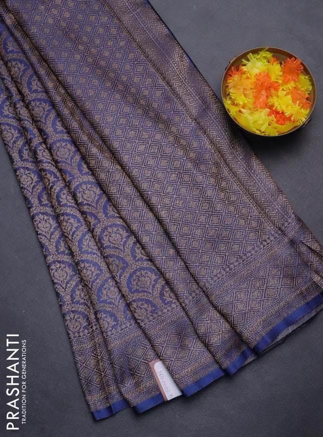 Banarasi semi crepe saree blue with allover thread & zari woven brocade weaves and woven border