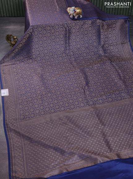 Banarasi semi crepe saree blue with allover thread & zari woven brocade weaves and woven border