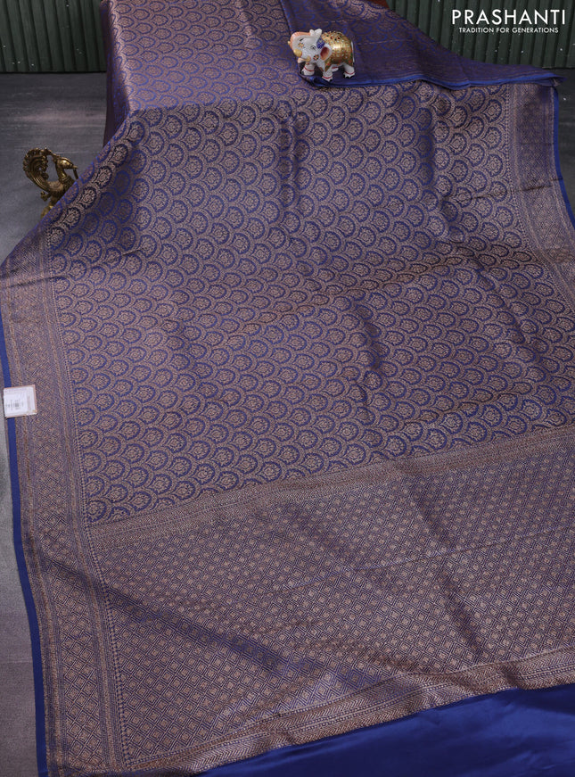 Banarasi semi crepe saree blue with allover thread & zari woven brocade weaves and woven border