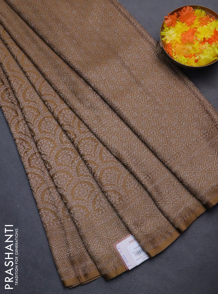 Banarasi semi crepe saree miltary green with allover thread & zari woven brocade weaves and woven border