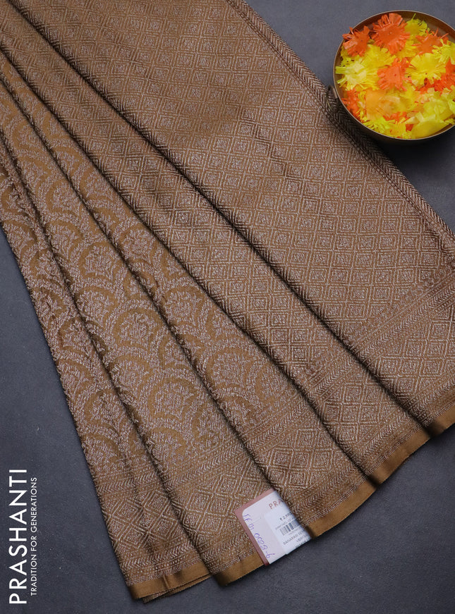 Banarasi semi crepe saree miltary green with allover thread & zari woven brocade weaves and woven border