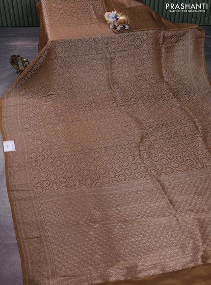 Banarasi semi crepe saree miltary green with allover thread & zari woven brocade weaves and woven border