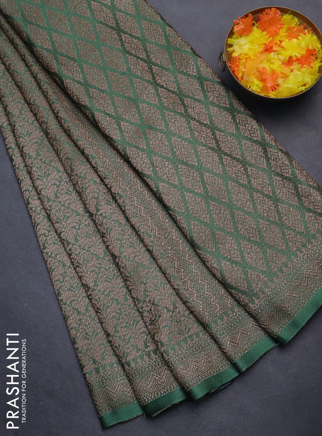 Banarasi semi crepe saree green with allover thread & zari woven brocade weaves and woven border