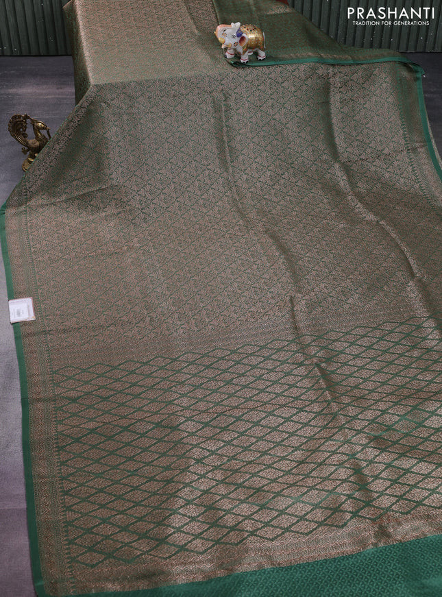 Banarasi semi crepe saree green with allover thread & zari woven brocade weaves and woven border