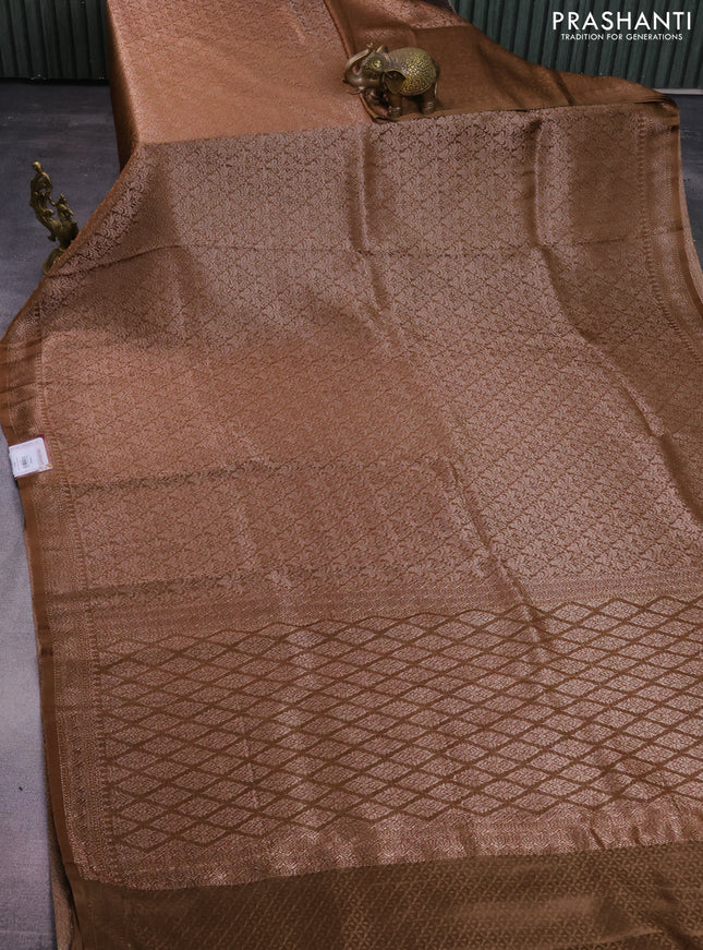Banarasi semi crepe saree brown with allover thread & zari woven brocade weaves and woven border