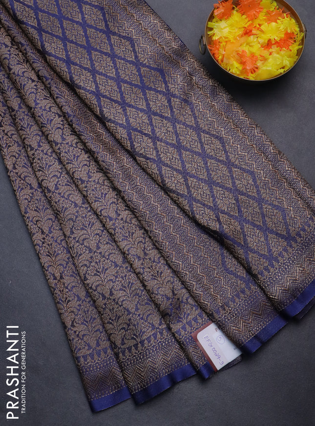 Banarasi semi crepe saree blue with allover thread & zari woven brocade weaves and woven border
