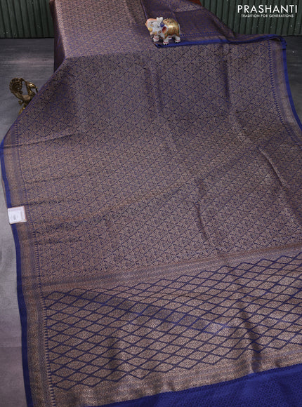 Banarasi semi crepe saree blue with allover thread & zari woven brocade weaves and woven border