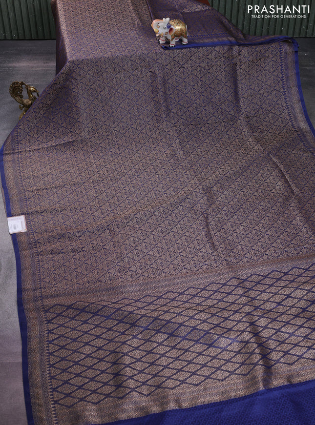 Banarasi semi crepe saree blue with allover thread & zari woven brocade weaves and woven border