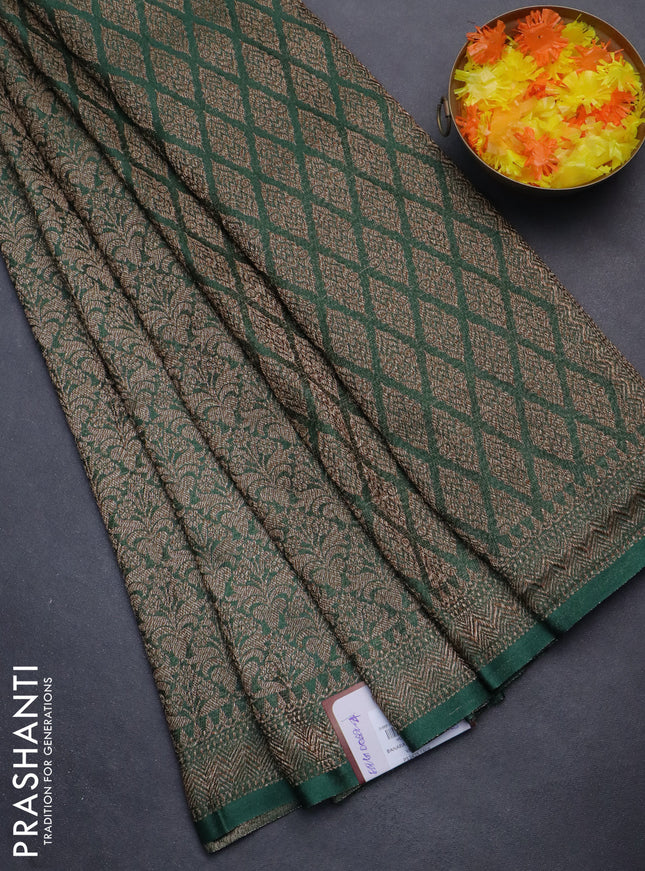 Banarasi semi crepe saree teal green with allover thread & zari woven brocade weaves and woven border