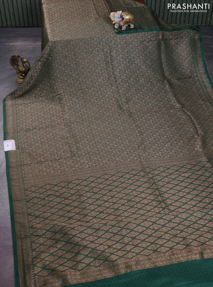 Banarasi semi crepe saree teal green with allover thread & zari woven brocade weaves and woven border