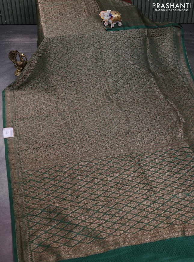 Banarasi semi crepe saree teal green with allover thread & zari woven brocade weaves and woven border