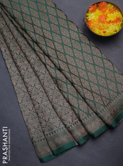 Banarasi semi crepe saree dark green with allover thread & zari woven brocade weaves and woven border