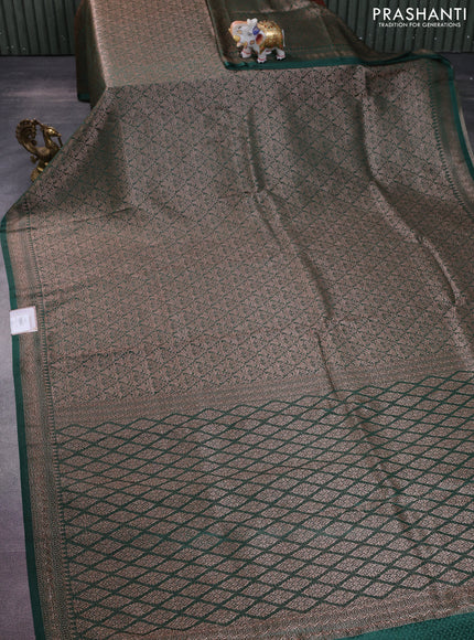 Banarasi semi crepe saree dark green with allover thread & zari woven brocade weaves and woven border