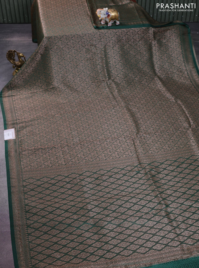 Banarasi semi crepe saree dark green with allover thread & zari woven brocade weaves and woven border