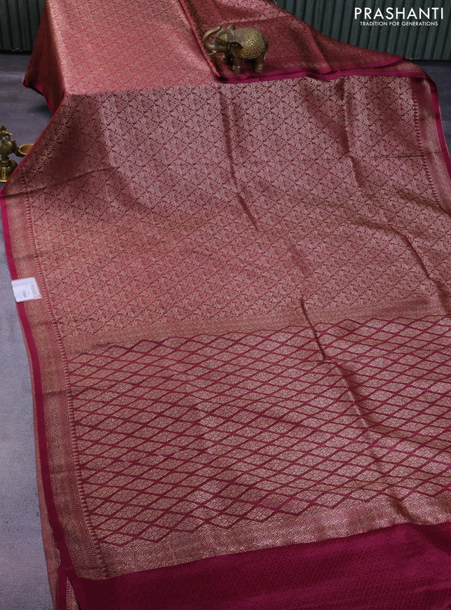 Banarasi semi crepe saree dark magenta pink with allover thread & zari woven brocade weaves and woven border