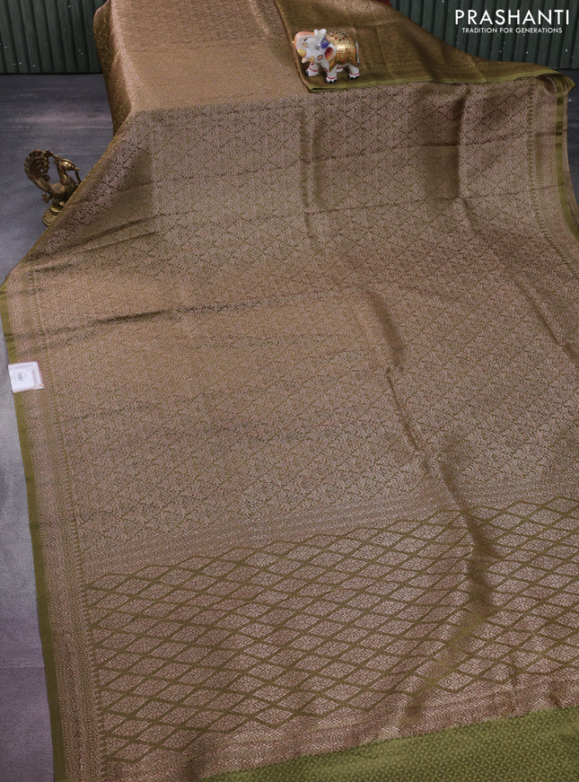 Banarasi semi crepe saree mehendi green with allover thread & zari woven brocade weaves and woven border