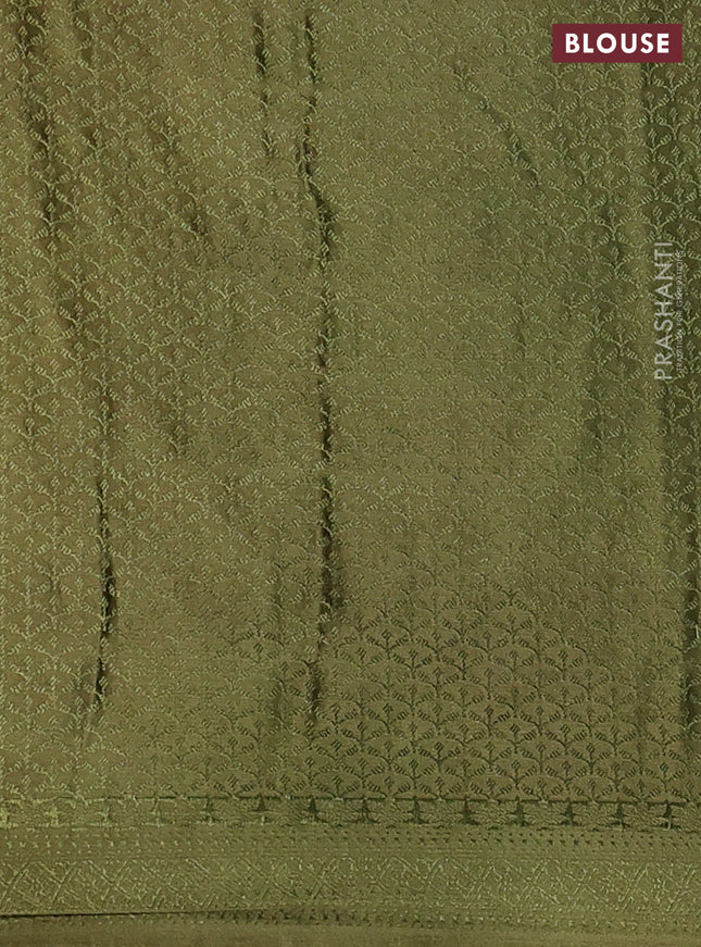 Banarasi semi crepe saree mehendi green with allover thread & zari woven brocade weaves and woven border