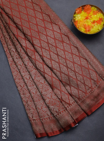 Banarasi semi crepe saree rust shade with allover thread & zari woven brocade weaves and woven border