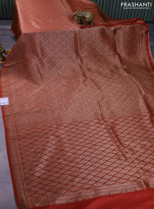 Banarasi semi crepe saree rust shade with allover thread & zari woven brocade weaves and woven border
