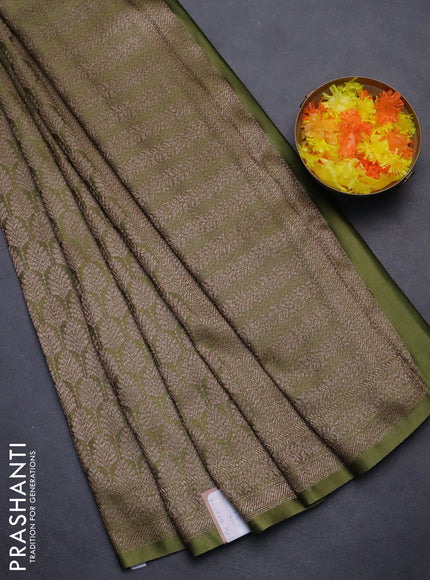 Banarasi semi crepe saree mehendi green with allover thread & zari woven brocade weaves and woven border