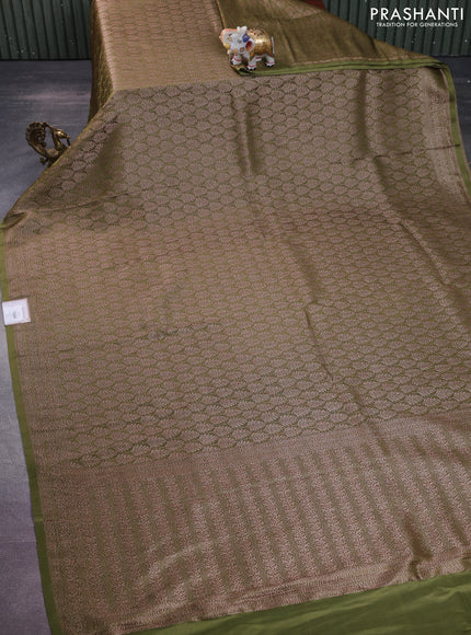 Banarasi semi crepe saree mehendi green with allover thread & zari woven brocade weaves and woven border