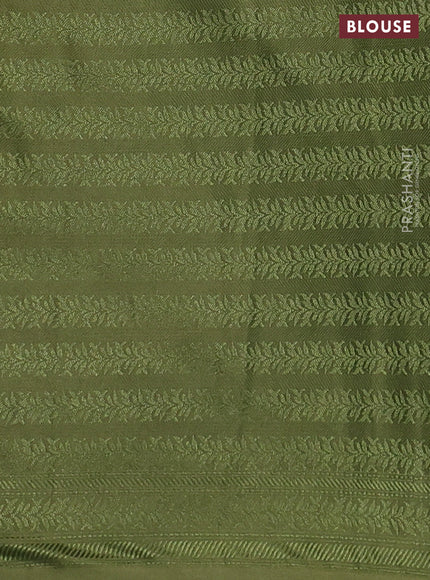 Banarasi semi crepe saree mehendi green with allover thread & zari woven brocade weaves and woven border