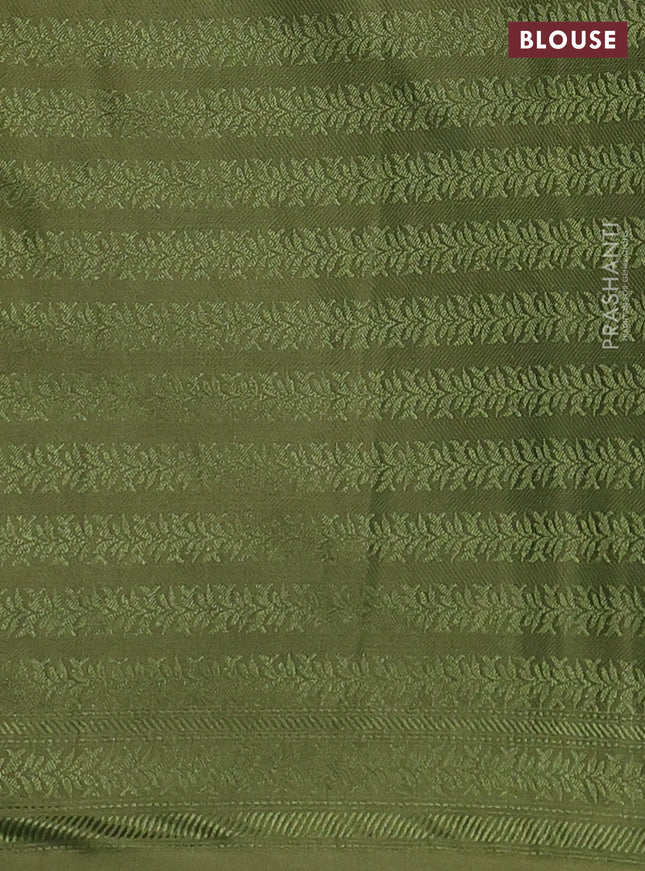 Banarasi semi crepe saree mehendi green with allover thread & zari woven brocade weaves and woven border