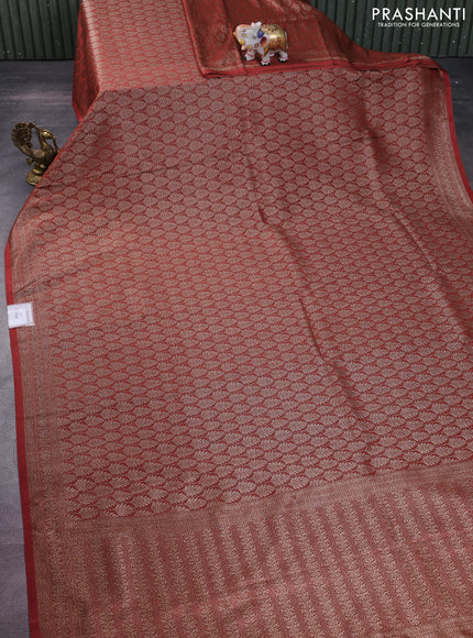 Banarasi semi crepe saree rust shade with allover thread & zari woven brocade weaves and woven border