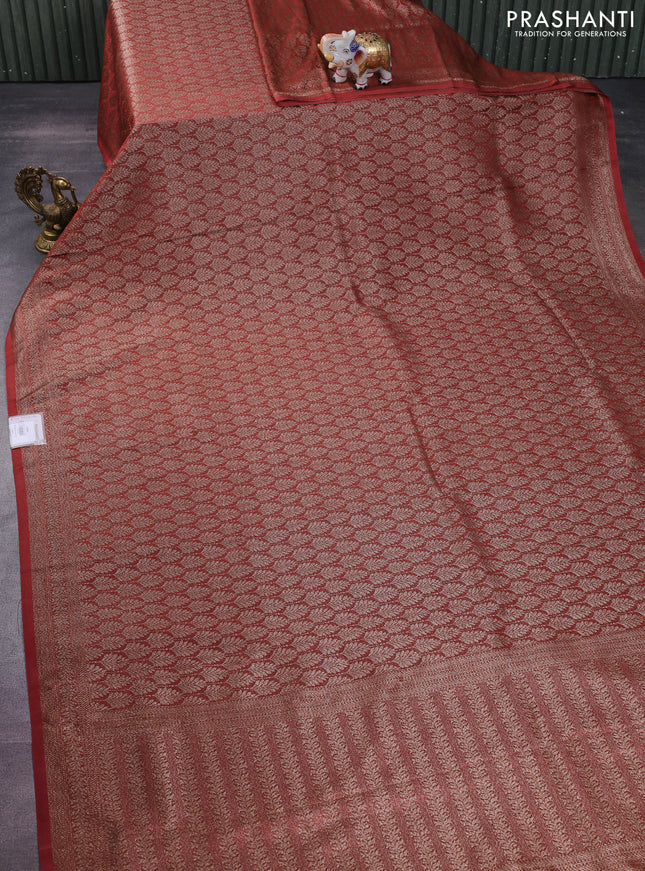 Banarasi semi crepe saree rust shade with allover thread & zari woven brocade weaves and woven border