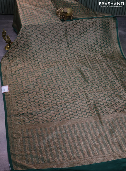 Banarasi semi crepe saree dark green with allover thread & zari woven brocade weaves and woven border